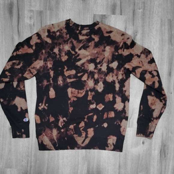 CHAMPION Mens Tie Dye Sweatshirt Fleece Pullover C Logo Brown and Black Medium - Picture 2 of 10